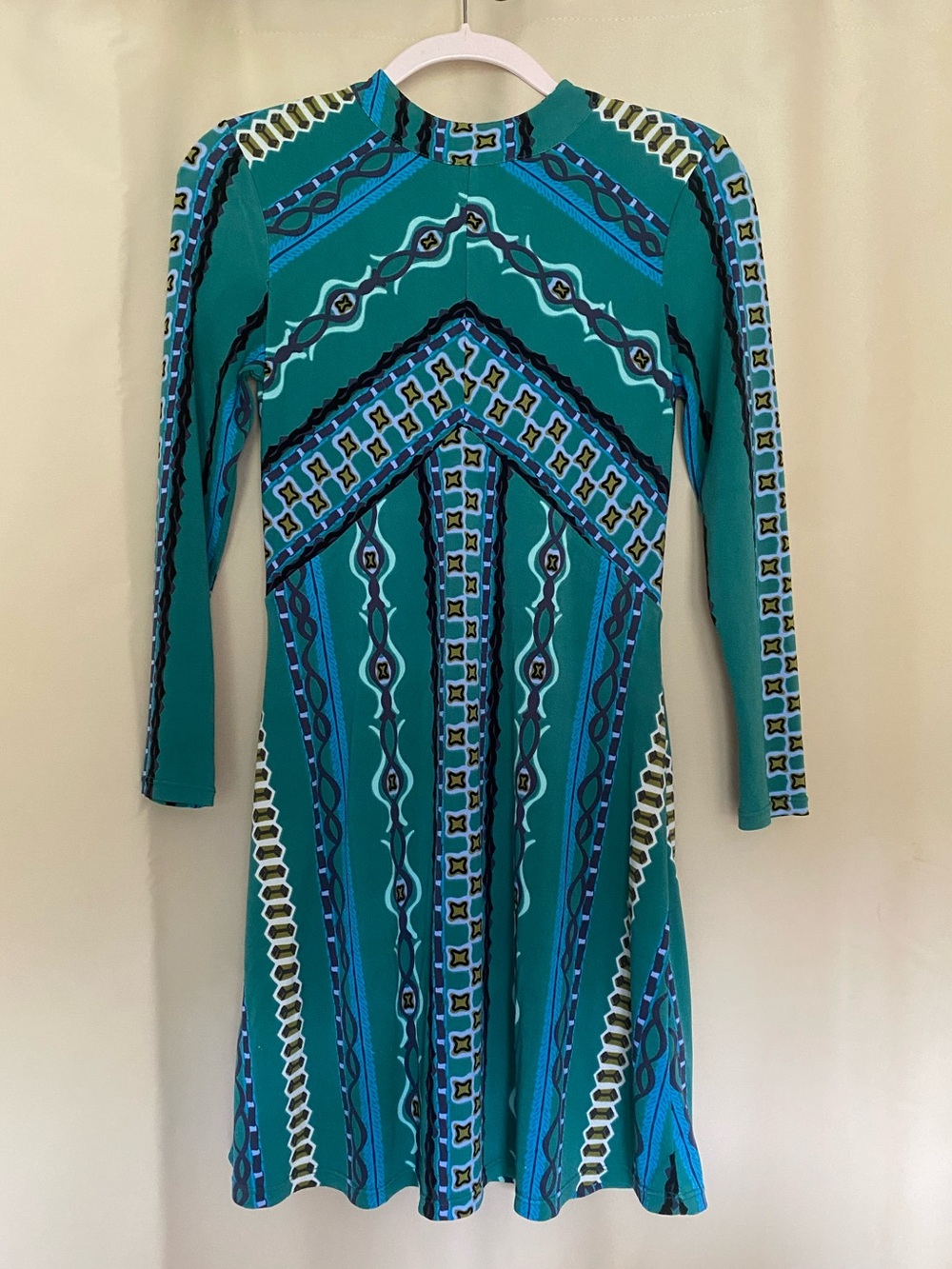 Free People Teal Geometric Long-Sleeve Dress